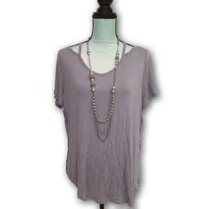 Mudd Opened V Neck Hi Lo Short Sleeve Top Gray XL